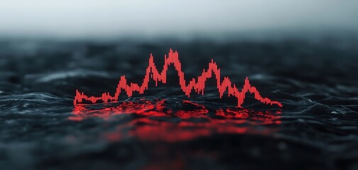 Poster - Abstract red waveform graph over a blurred water surface on a moody background.