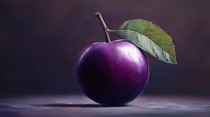 Wall Mural -   A painting of an eggplant with a green leaf on the end