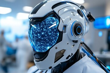 Poster - AI-assisted healthcare system in a modern hospital, where doctors use advanced AI algorithms to help diagnose patients and recommend personalized treatments
