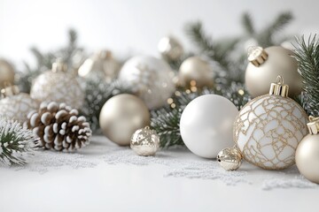 Wall Mural - christmas ornaments and pine branches creating festive atmosphere
