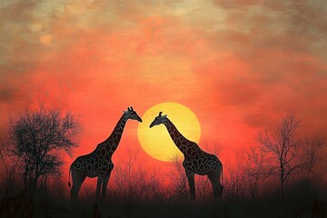 silhouette of a giraffe with a sunset view