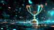 © padungsak - Digital trophy surrounded by an abstract glowing background, representing achievement and success.