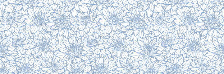 Aufkleber - Flower print banner, seamless repeating floral pattern vintage blue and white dahlia seamless repeating cover design, endless tile