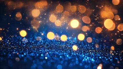 Poster - Enchanting blue and gold sparkles twinkle and dance in a magical display of color and light