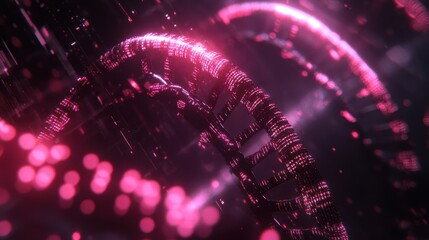 Poster - Vibrant DNA Strands with Glowing Particles