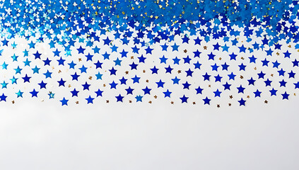 glittering blue stars confetti festive white background