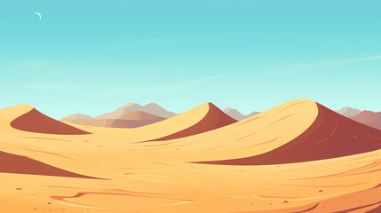 Wall Mural - A vast, empty desert landscape with rolling sand dunes under a pale blue sky. Rolling Sand Dunes. Illustration