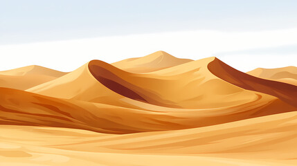 Wall Mural - A vast, empty desert landscape with rolling sand dunes under a pale blue sky. Rolling Sand Dunes. Illustration