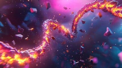 Poster - Vibrant 3D Rendering of Twisting DNA Strands