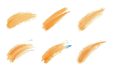 light orange brush stroke texture set, angle and squiggle, isolated on white, paint and organic watercolor style