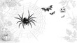 © MAY - Coloring Book Halloween Spider A close up illustration of a spider spinning a web with intricate details highlighting the silk threads and the spider eight legs in a coloring book for Halloween.
