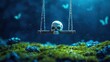 © MAY - Empty swing set sways gently in the breeze a lone skull resting on the seat beneath a starless night sky.
