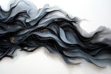 Aufkleber - Cyber warfare is represented in a soft watercolor painting, with abstract, flowing lines of data streams intertwining with dark, stormy brushstrokes symbolizing an impending attack