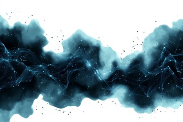 Aufkleber - Cyber warfare is represented in a soft watercolor painting, with abstract, flowing lines of data streams intertwining with dark, stormy brushstrokes symbolizing an impending attack