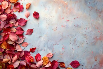 Wall Mural - Vibrant Autumn Leaves on a Soft Blue Background