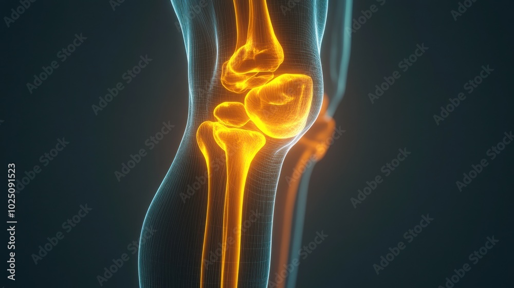 Rear view of a 3D model showing the back of the knee (popliteal area ...