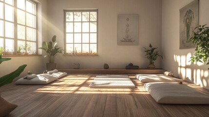 Poster - Minimalist Zen Room with Sunlight Streaming Through Window