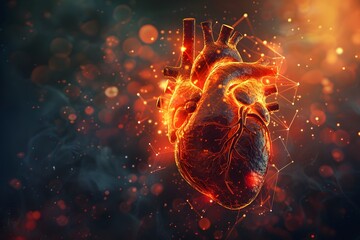 Poster - Stunning Digital Heart Illustration with Glowing Effects and Abstract Background