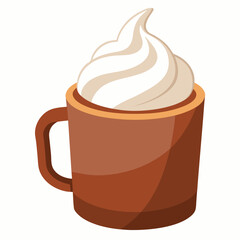  Hot chocolate with whipped cream vector illustration