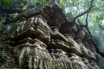 Ancient Stone Structures Surrounded by Lush Greenery