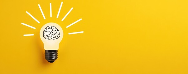 Wall Mural - creative light bulb with a brain illustration, symbolizing innovation and bright ideas on a vibrant 