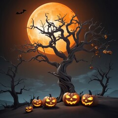 Halloween background with pumpkin and bats