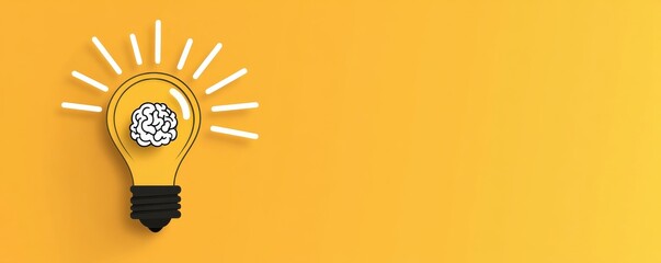 Wall Mural - creative concept of a light bulb representing bright ideas and innovation with a brain element again