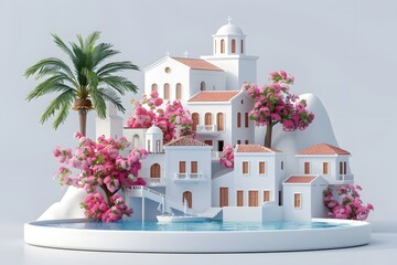 Wall Mural - Charming Mediterranean Village with Blooming Flowers and Tranquil Waters