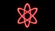 © Marketplace - An illuminated red atom symbol on a black background, representing atomic theory and scientific concepts.