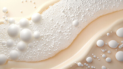 Poster - Creamy texture with bubbles and organic shapes creates soothing visual. soft colors and fluid patterns evoke sense of calm and tranquility, perfect for skincare or beauty themes