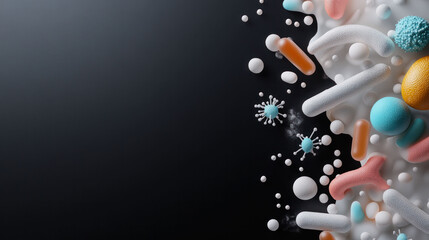 Fototapete - Microbial life clustering in 3D form with organic shapes and vibrant colors creates visually striking representation of microorganisms. intricate details evoke curiosity and wonder
