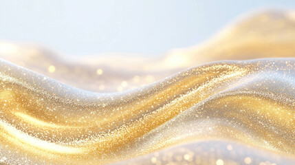 Poster - Golden glitter particles cascading in gentle flow create mesmerizing visual effect, evoking sense of elegance and tranquility. shimmering surface reflects light beautifully, enhancing overall