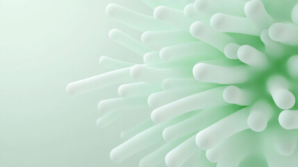 Poster - Microbial organisms forming clusters in soft green background create visually intriguing and abstract representation of microscopic life. delicate structures evoke sense of wonder and curiosity