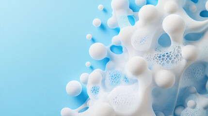 Fototapete - Organic microbial textures forming clusters with soft, bubbly appearance against light blue background create visually captivating scene. interplay of shapes and colors evokes sense of tranquility