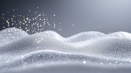 Poster - Shimmering glitter particles flow across textured surface, creating mesmerizing visual effect. soft waves of sparkling material evoke sense of elegance and beauty