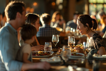 Family enjoying a meal at a farm-to-table restaurant