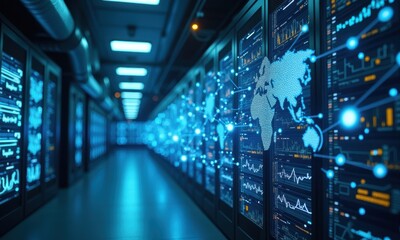 Poster - Data Center with Global Connectivity and Technology Visuals