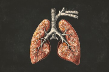 Poster - Anatomy illustration of human lungs on a blackboard