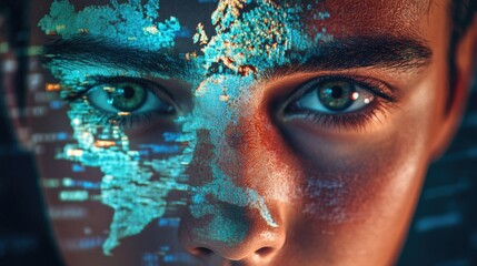 Poster - Close-up of a person's face with a map, great for travel or adventure concepts