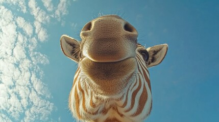 Poster - A giraffe's curious face, looking straight into the lens