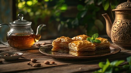 Poster - Pastries and teapot on a table, perfect for a cozy afternoon