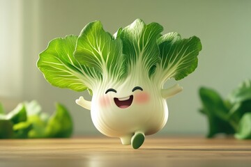 Poster - A plastic toy figurine of a smiling lettuce head, great for whimsical illustrations or humorous designs