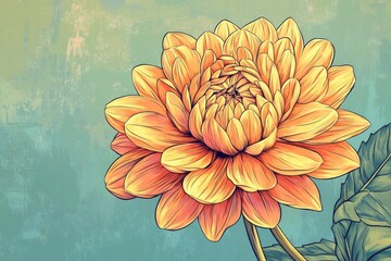 Poster - A bright yellow flower with green leaves against a calm blue background, perfect for adding some color to your design