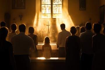 Aufkleber - Group of people admiring the beauty of a stained glass window in a church