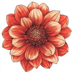 Poster - A bright and cheerful red flower with orange petals on a white background, ideal for use in designs related to beauty, fashion or spring themes