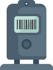 Poster - Barcode scanner standing on a stand showing a barcode, icon illustration in flat style