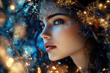 Poster - A close-up shot of a woman with glitter on her head, suitable for fashion or beauty-themed projects