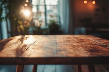 Poster - A wooden table with soft lights shining from behind, great for use as a decorative piece or in a photo studio setup