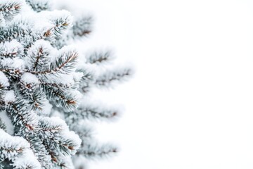 Poster - A close-up shot of a pine tree covered in fresh snow, perfect for winter or holiday-themed designs