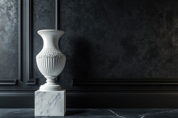 Canvas Print - A white vase sits atop a marble pedestal, providing a simple yet elegant centerpiece